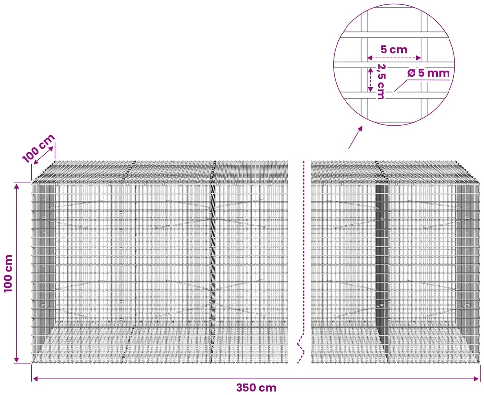Gabionas su 5 mm viela ir 5x2,5 cm tinkleliu 350x100x100 cm