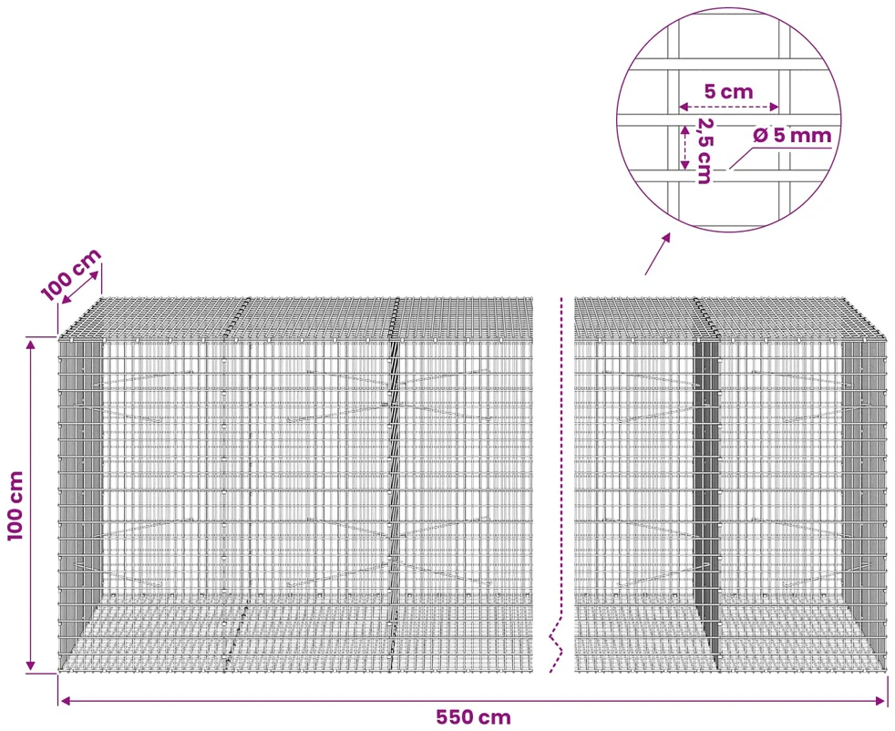 Gabionas su 5 mm viela ir 5x2,5 cm tinkleliu 550x100x100 cm