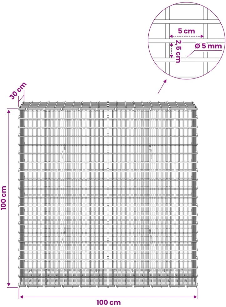 Gabionas su 5 mm viela ir 5x2,5 cm tinkleliu 100x30x100 cm