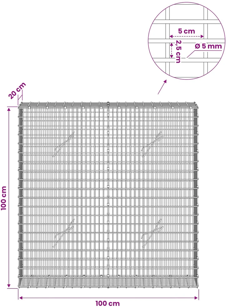 Gabionas su 5 mm viela ir 5x2,5 cm tinkleliu 100x20x100 cm