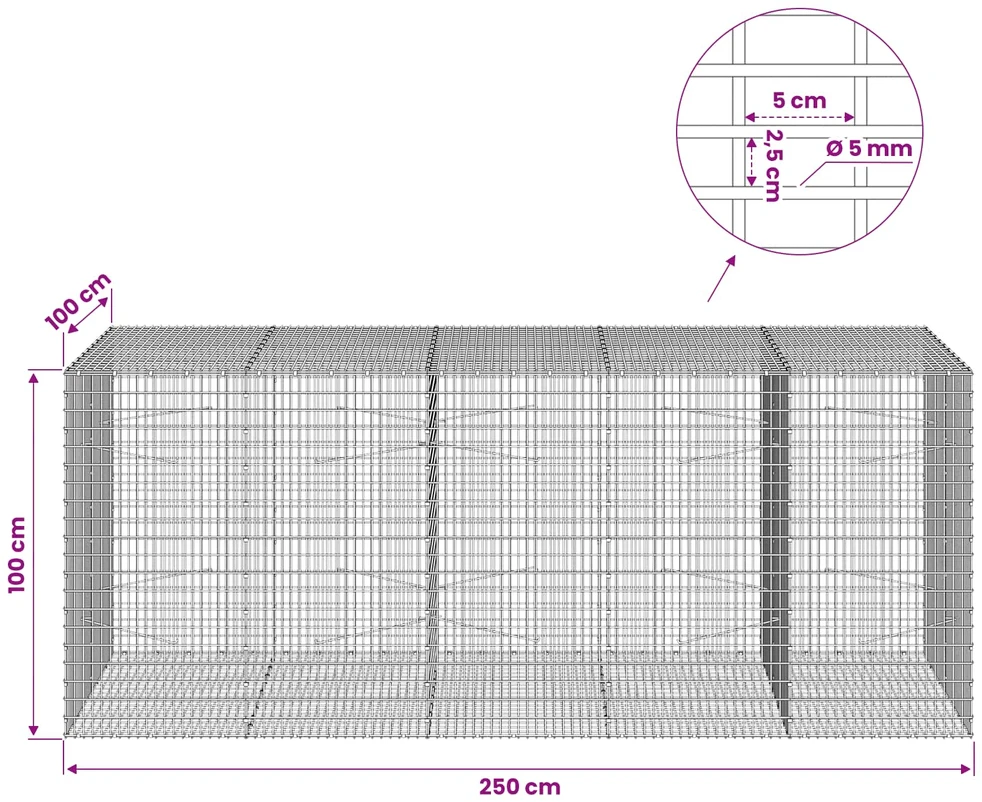 Gabionas su 5 mm viela ir 5x2,5 cm tinkleliu 250x100x100 cm