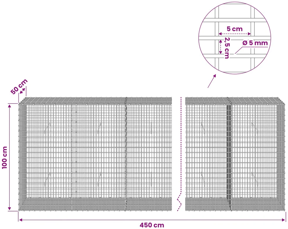 Gabionas su 5 mm viela ir 5x2,5 cm tinkleliu 450x50x100 cm