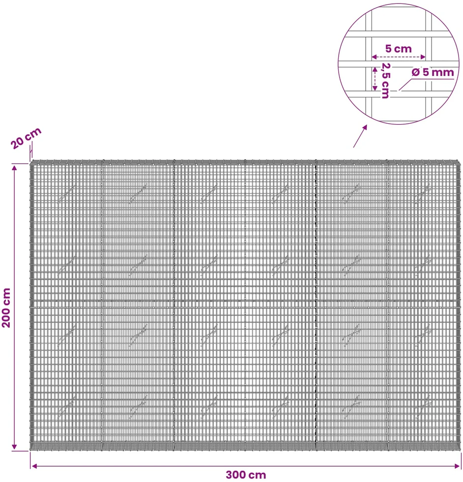 Gabionas su 5 mm viela ir 5x2,5 cm tinkleliu 300x20x200 cm