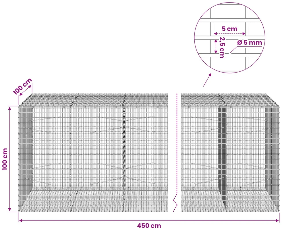 Gabionas su 5 mm viela ir 5x2,5 cm tinkleliu 450x100x100 cm