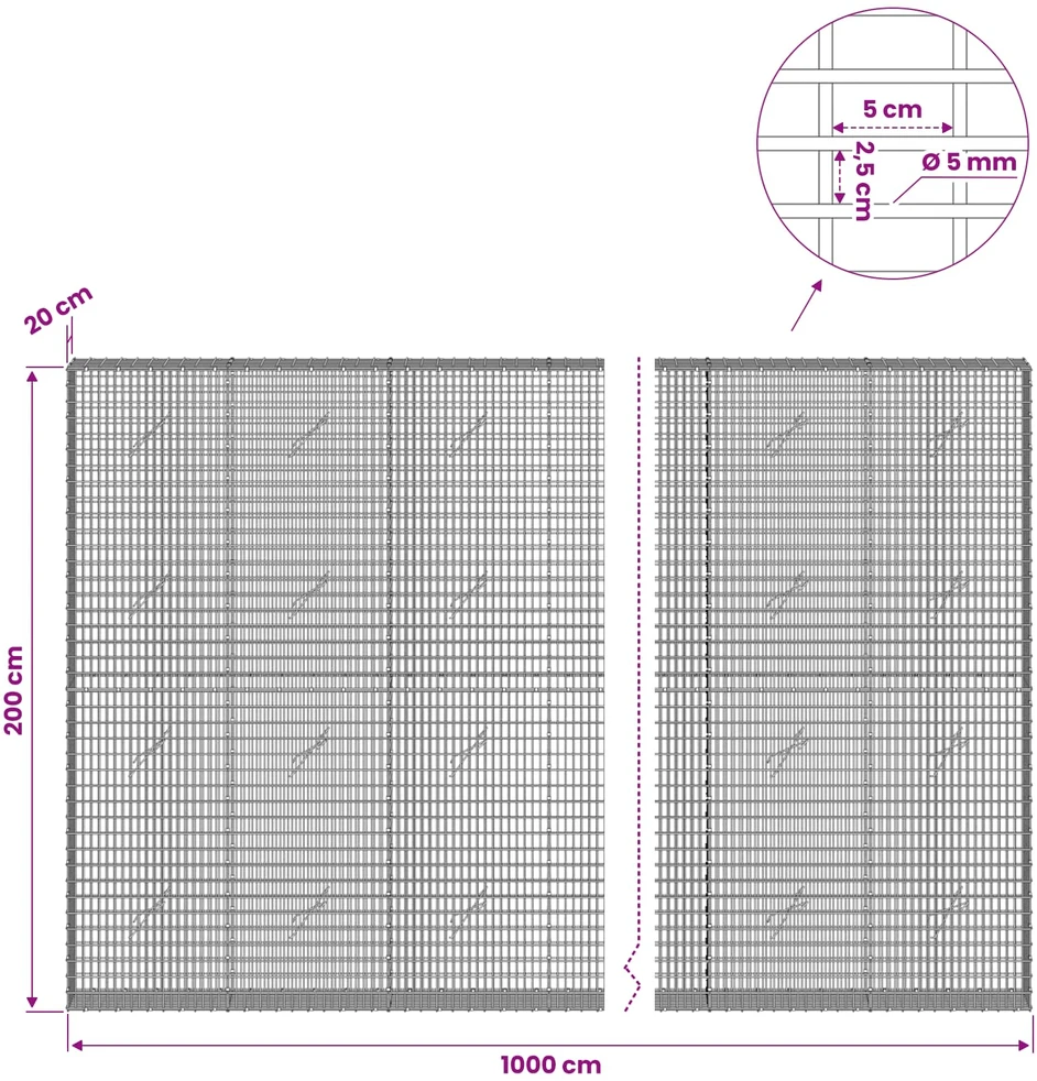 Gabionas su 5 mm viela ir 5x2,5 cm tinkleliu 1000x20x200 cm