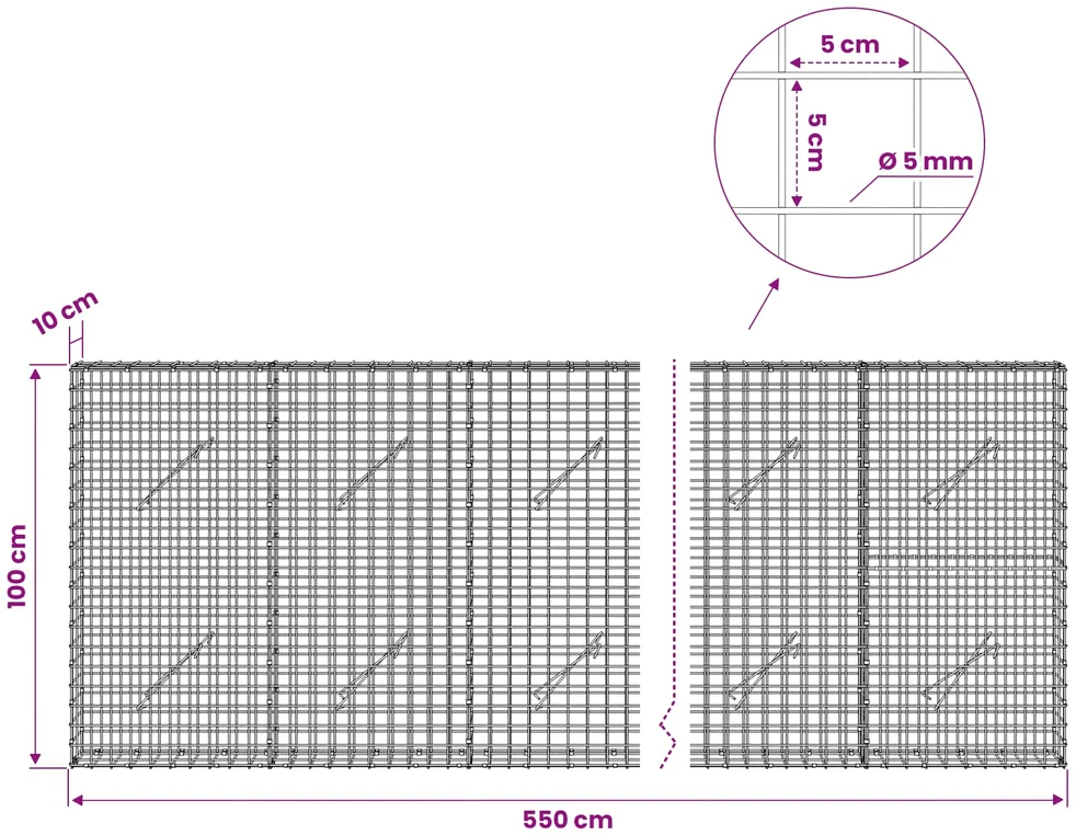 Gabionas su 5 mm viela ir 5x5 cm tinkleliu 550x10x100 cm