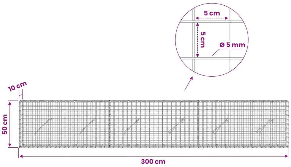Gabionas su 5 mm viela ir 5x5 cm tinkleliu 300x10x50 cm