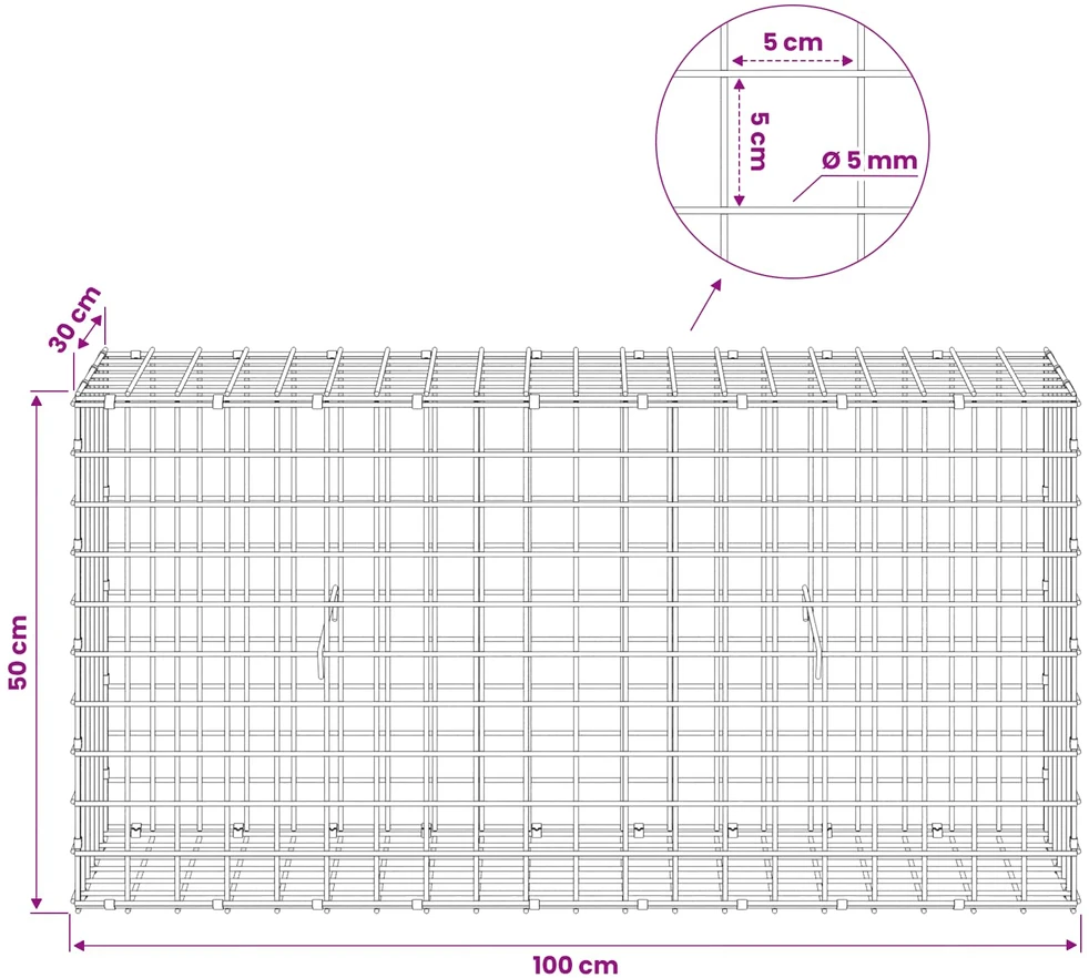 Gabionas su 5 mm viela ir 5x5 cm tinkleliu 100x30x50 cm