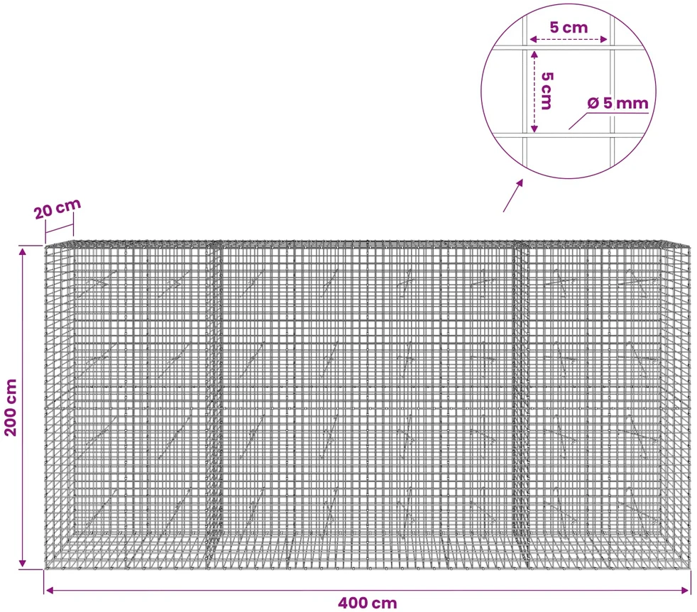 Gabionas su 5 mm viela ir 5x5 cm tinkleliu 400x20x200 cm