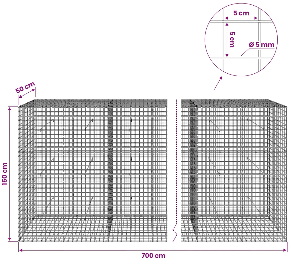 Gabionas su 5 mm viela ir 5x5 cm tinkleliu 700x50x150 cm