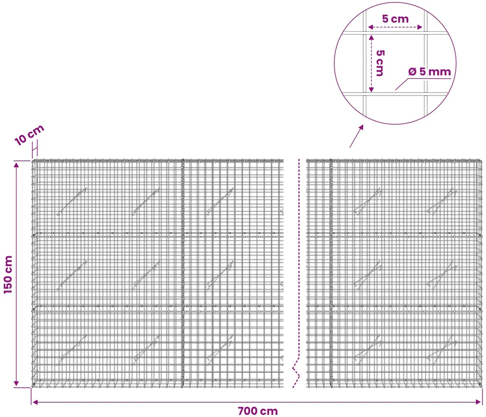 Gabionas su 5 mm viela ir 5x5 cm tinkleliu 700x10x150 cm
