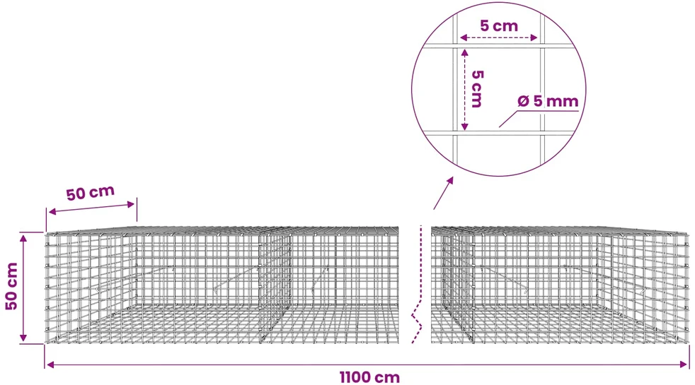 Gabionas su 5 mm viela ir 5x5 cm tinkleliu 1100x50x50 cm