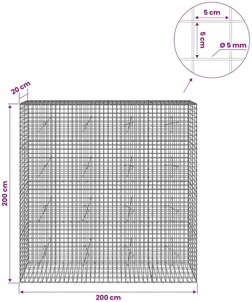 Gabionas su 5 mm viela ir 5x5 cm tinkleliu 200x20x200 cm