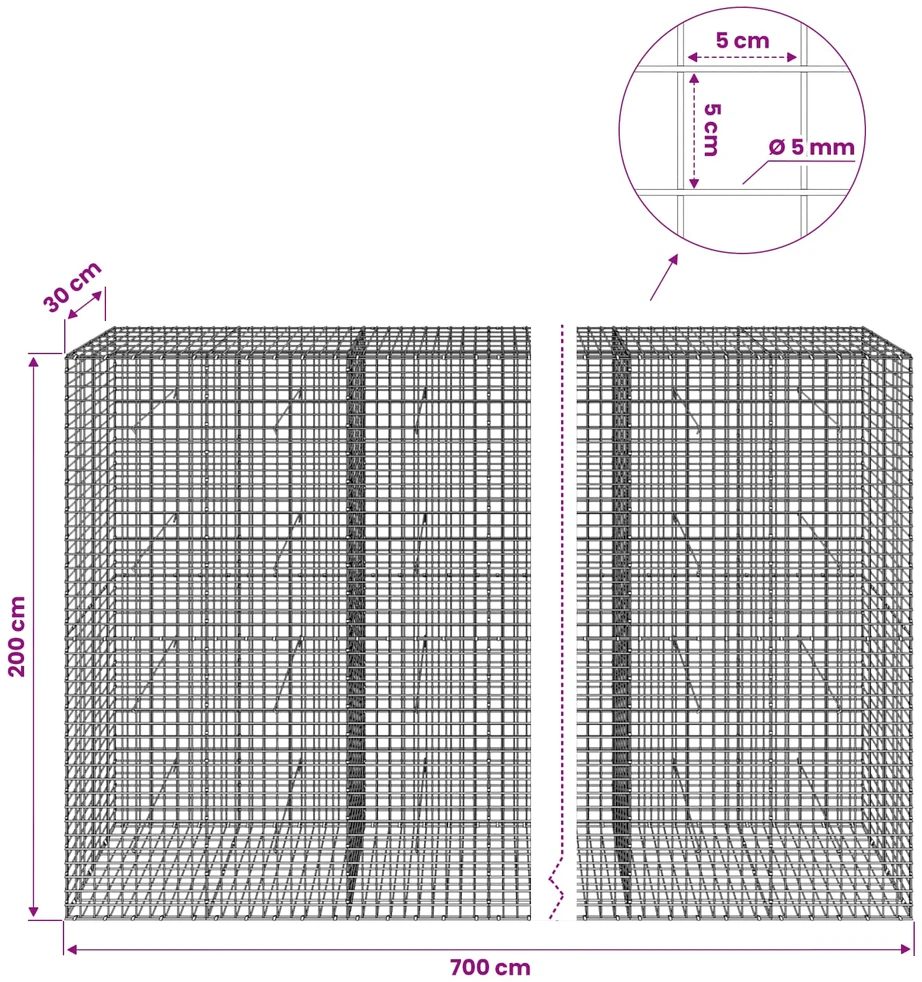 Gabionas su 5 mm viela ir 5x5 cm tinkleliu 700x30x200 cm