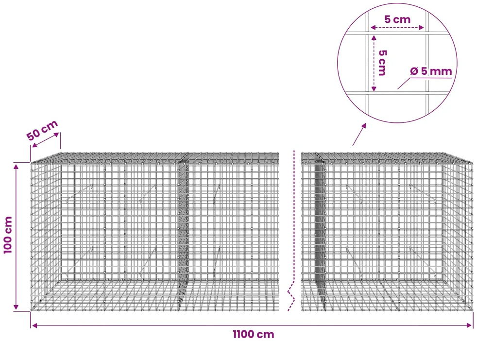 Gabionas su 5 mm viela ir 5x5 cm tinkleliu 1100x50x100 cm