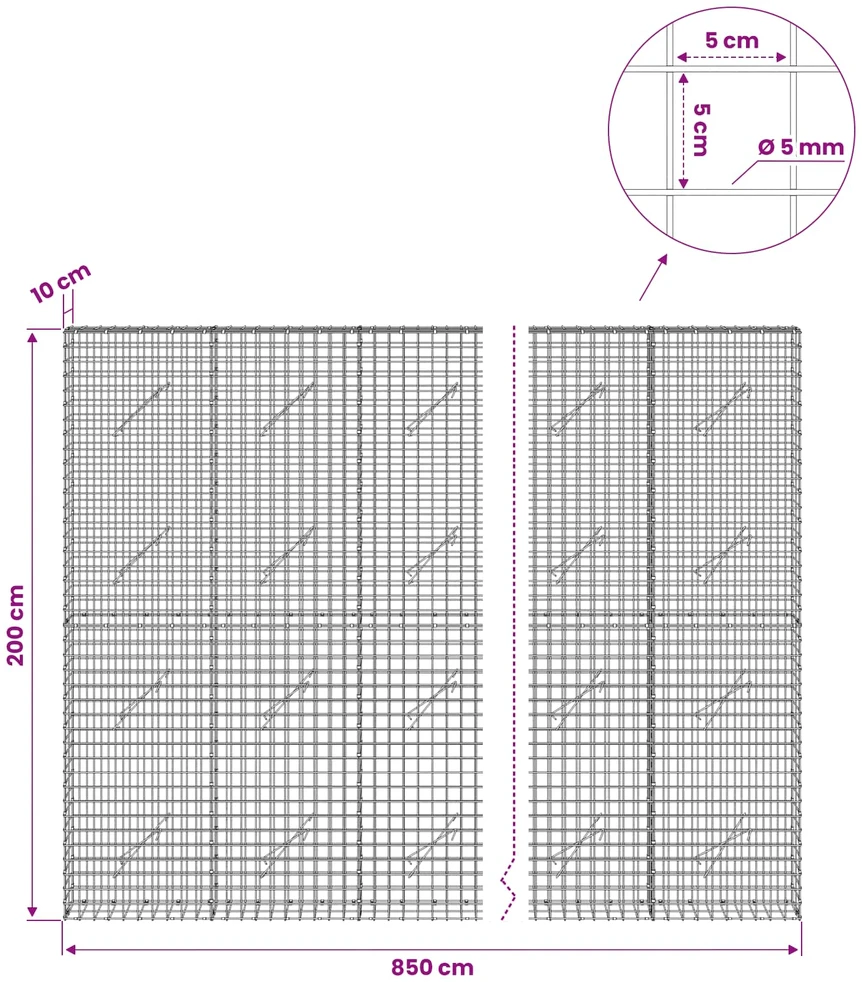 Gabionas su 5 mm viela ir 5x5 cm tinkleliu 950x10x200 cm