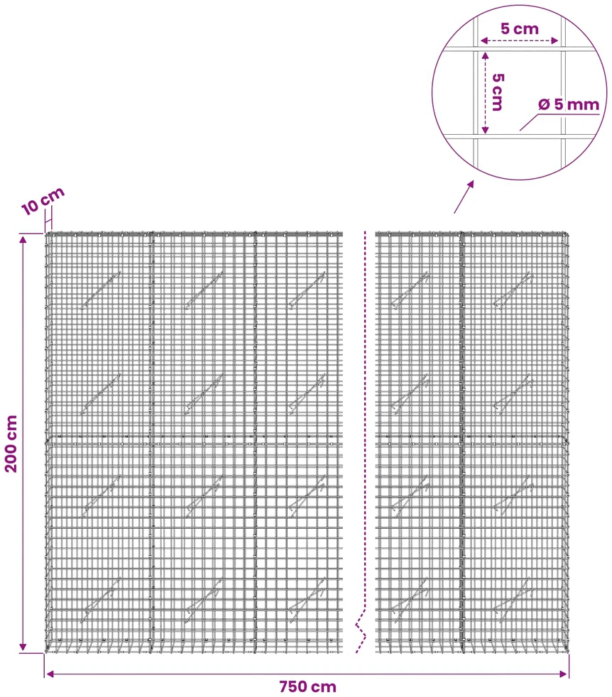 Gabionas su 5 mm viela ir 5x5 cm tinkleliu 750x10x200 cm