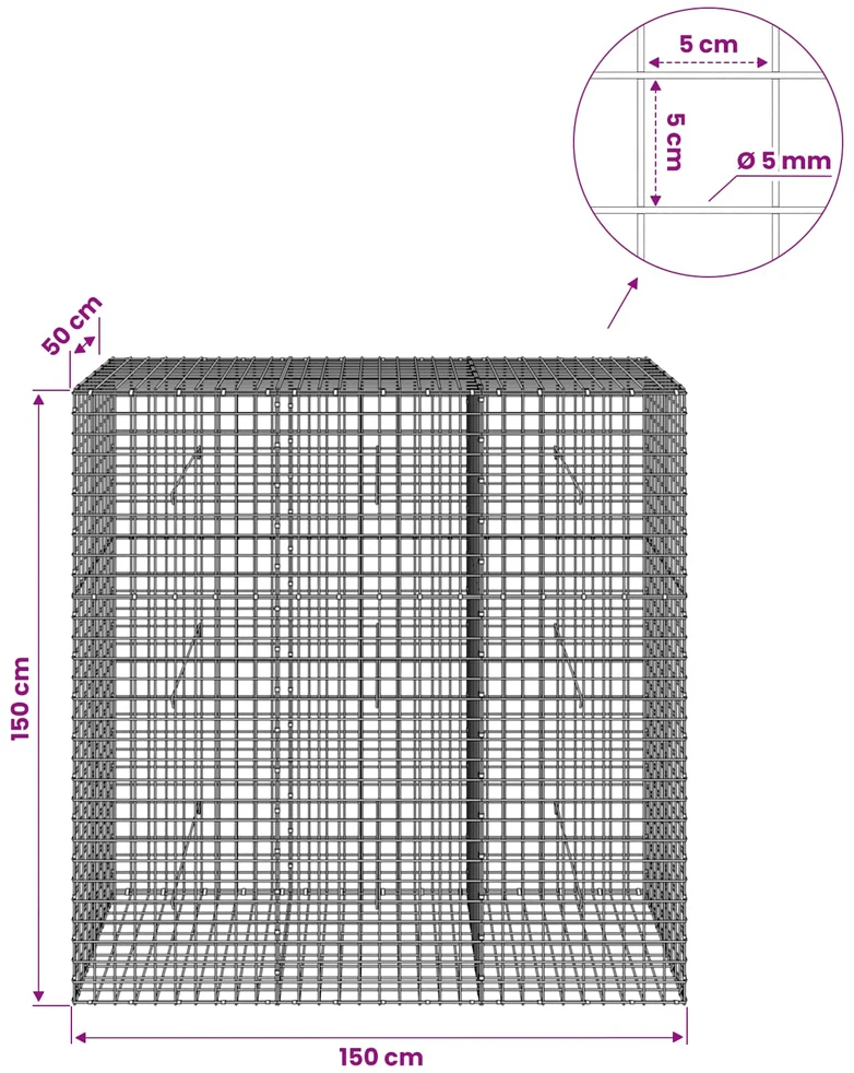Gabionas su 5 mm viela ir 5x5 cm tinkleliu 150x50x150 cm