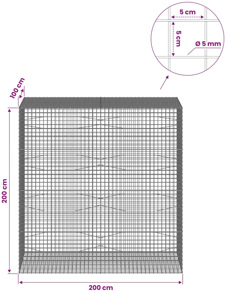 Gabionas su 5 mm viela ir 5x5 cm tinkleliu 200x100x200 cm