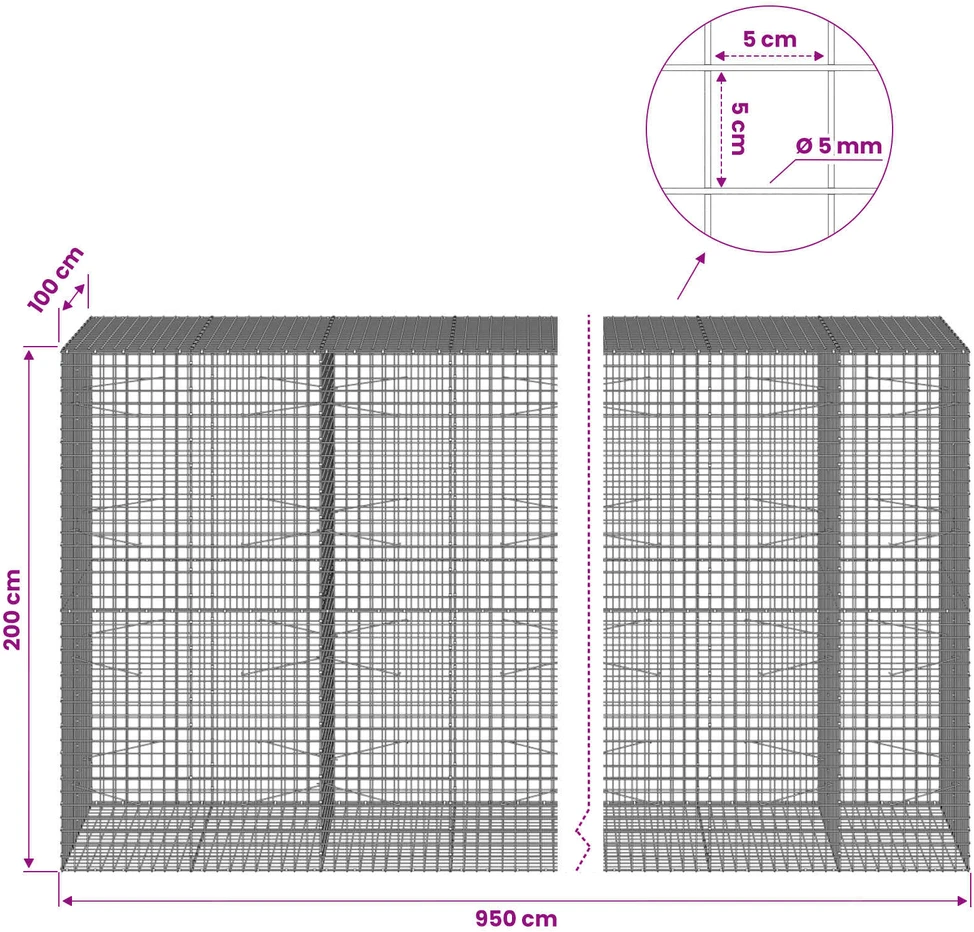 Gabionas su 5 mm viela ir 5x5 cm tinkleliu 950x100x200 cm