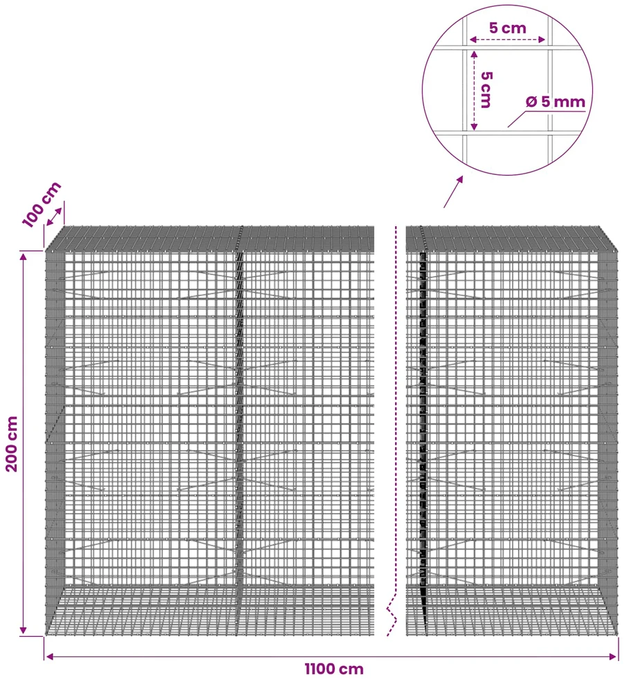 Gabionas su 5 mm viela ir 5x5 cm tinkleliu 1100x100x200 cm