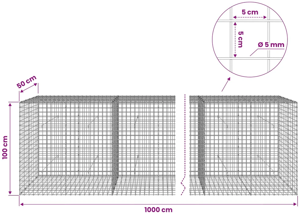 Gabionas su 5 mm viela ir 5x5 cm tinkleliu 1000x50x100 cm