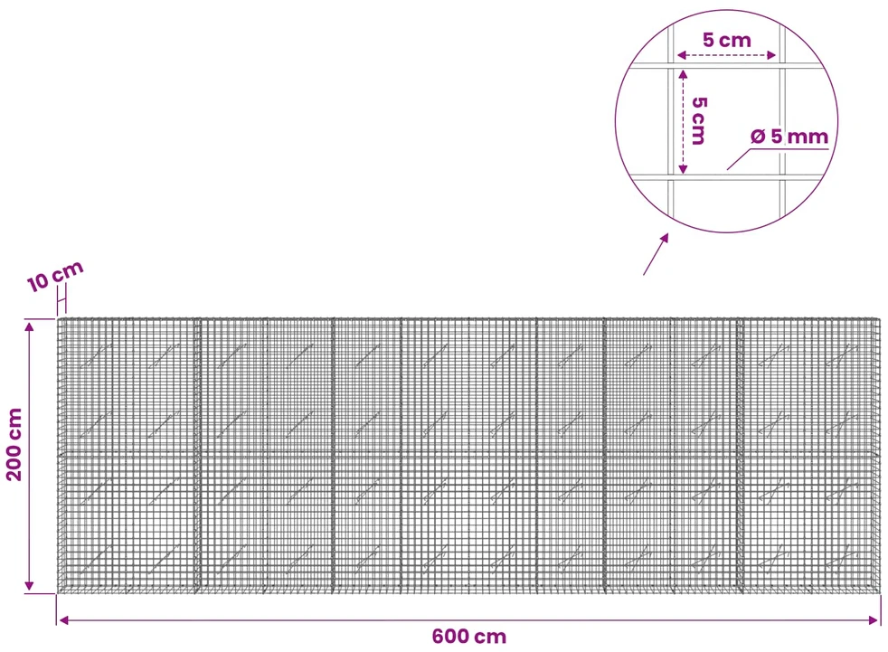Gabionas su 5 mm viela ir 5x5 cm tinkleliu 600x10x200 cm