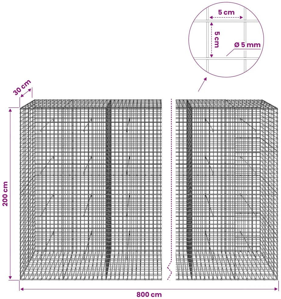 Gabionas su 5 mm viela ir 5x5 cm tinkleliu 800x30x200 cm