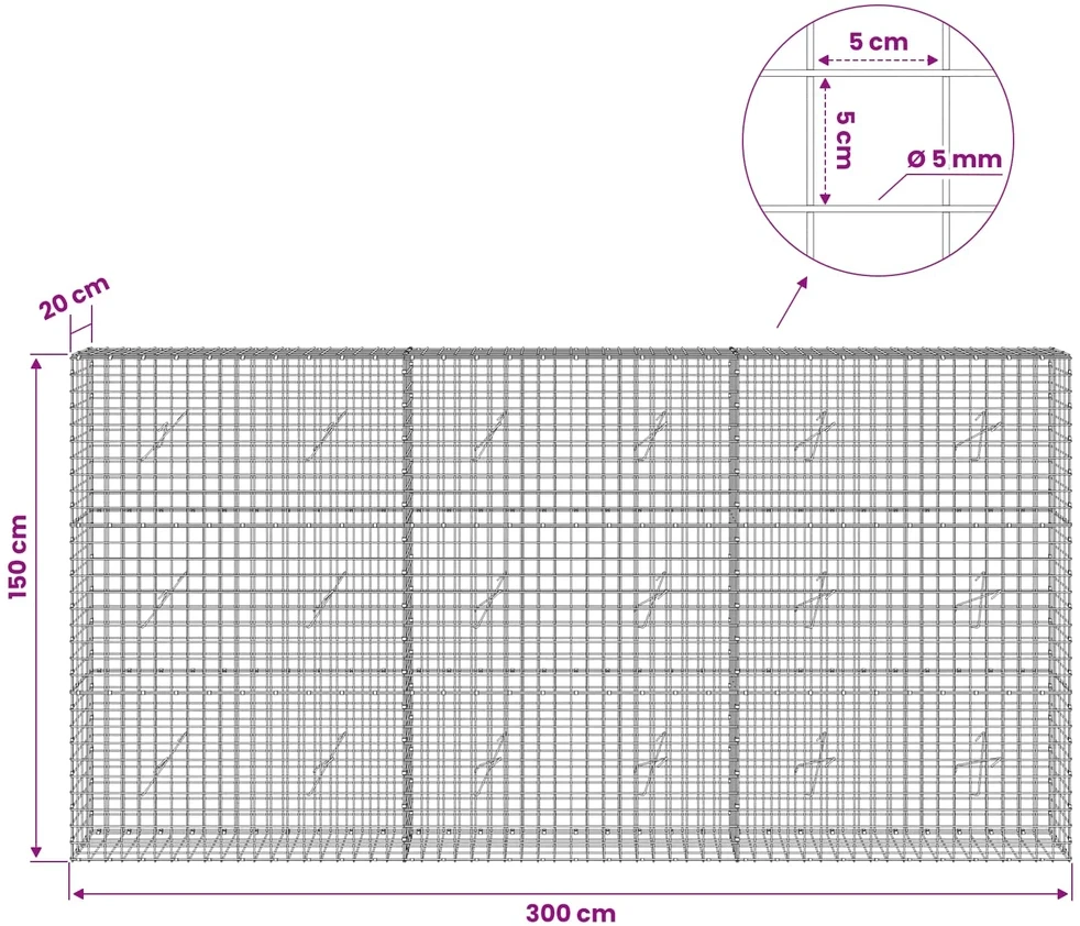 Gabionas su 5 mm viela ir 5x5 cm tinkleliu 300x20x150 cm