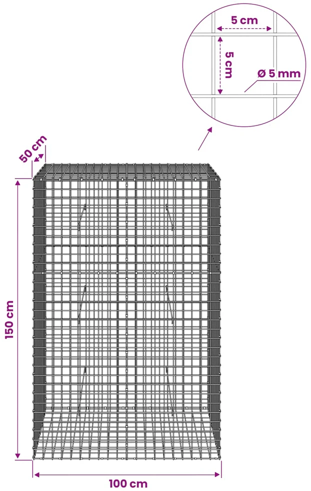Gabionas su 5 mm viela ir 5x5 cm tinkleliu 100x50x150 cm