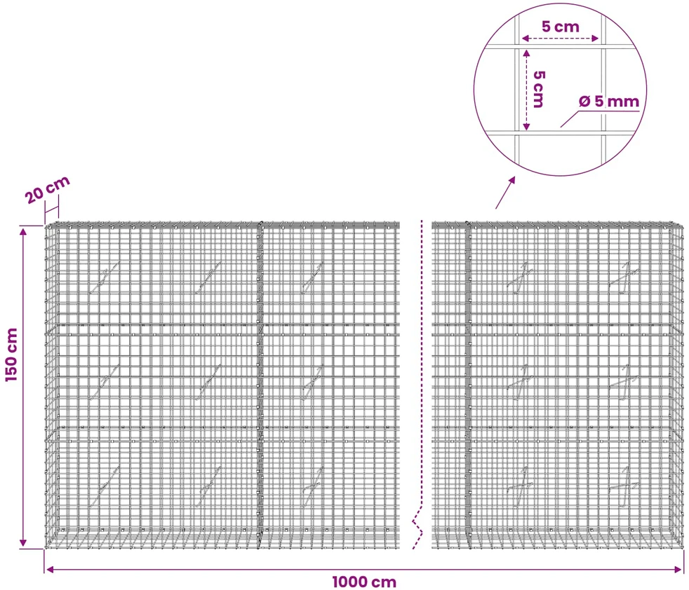 Gabionas su 5 mm viela ir 5x5 cm tinkleliu 1000x20x150 cm