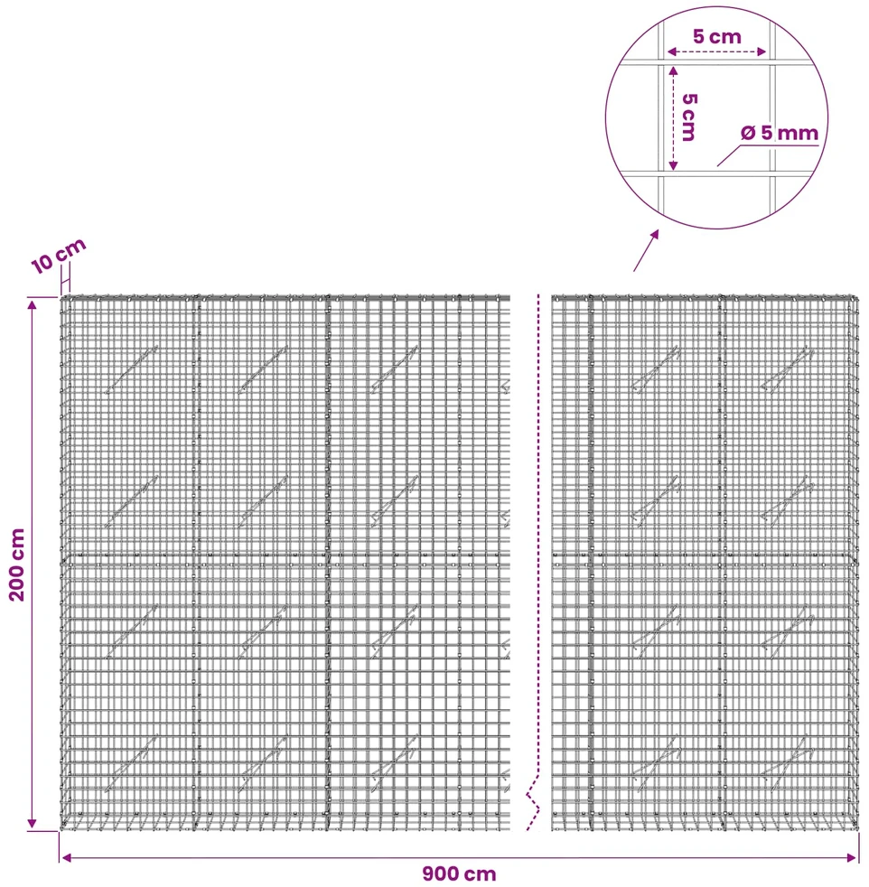 Gabionas su 5 mm viela ir 5x5 cm tinkleliu 900x10x200 cm