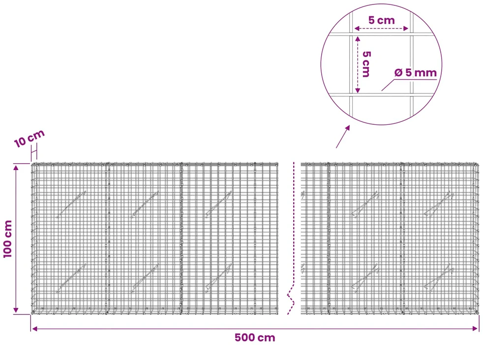 Gabionas su 5 mm viela ir 5x5 cm tinkleliu 500x10x100 cm
