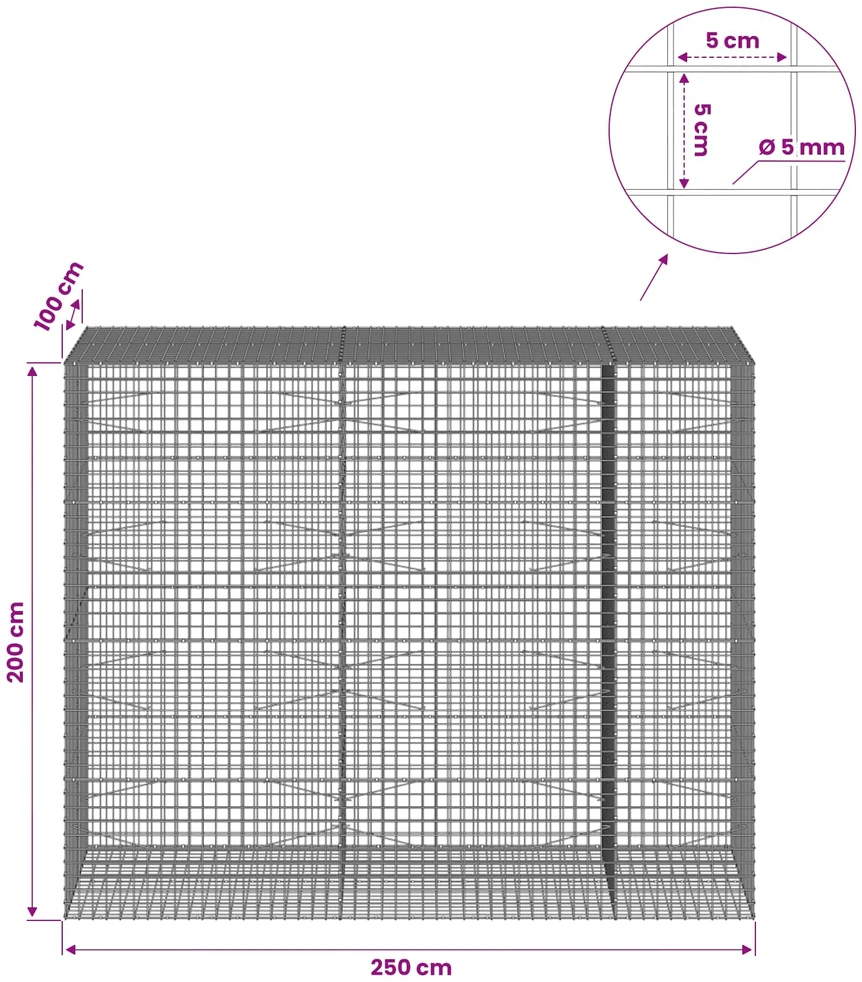 Gabionas su 5 mm viela ir 5x5 cm tinkleliu 250x100x200 cm