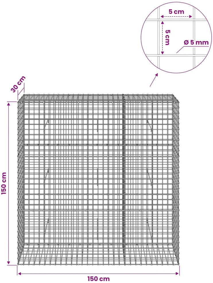 Gabionas su 5 mm viela ir 5x5 cm tinkleliu 150x30x150 cm