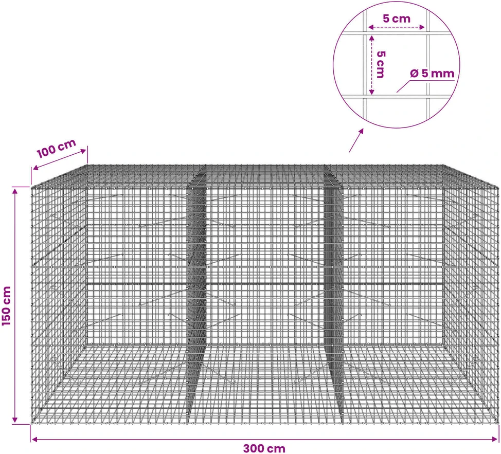 Gabionas su 5 mm viela ir 5x5 cm tinkleliu 300x100x150 cm