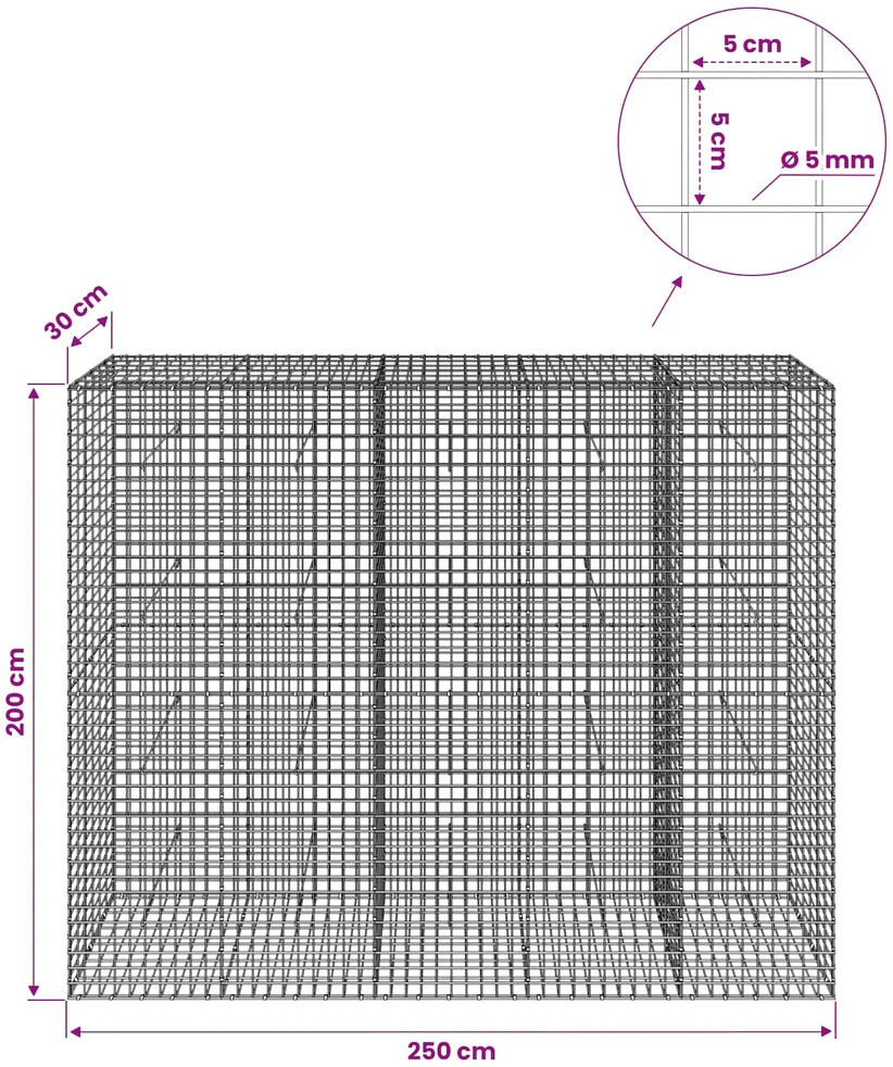 Gabionas su 5 mm viela ir 5x5 cm tinkleliu 250x30x200 cm