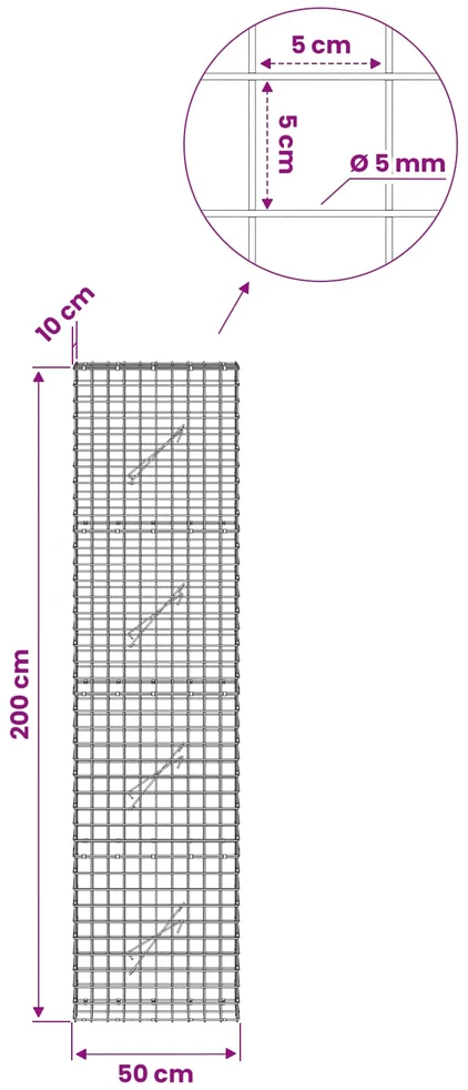 Gabionas su 5 mm viela ir 5x5 cm tinkleliu 50x10x200 cm