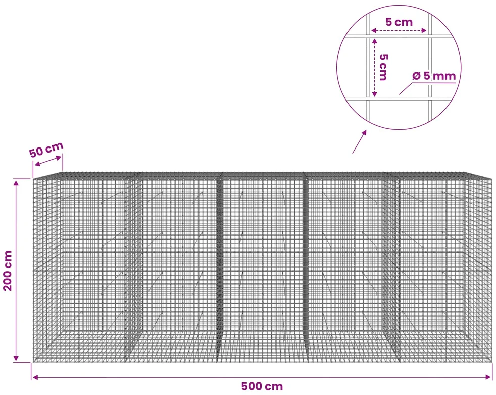 Gabionas su 5 mm viela ir 5x5 cm tinkleliu 500x50x200 cm