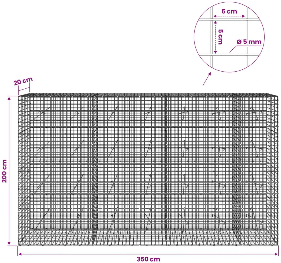 Gabionas su 5 mm viela ir 5x5 cm tinkleliu 350x20x200 cm