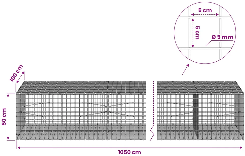 Gabionas su 5 mm viela ir 5x5 cm tinkleliu 1050x100x50 cm