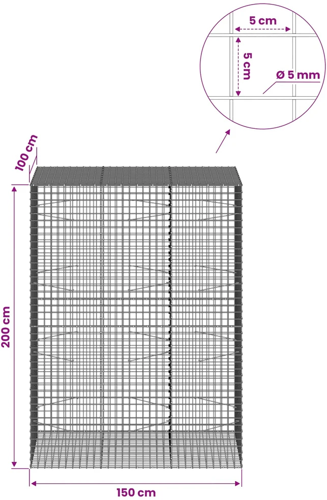 Gabionas su 5 mm viela ir 5x5 cm tinkleliu 150x100x200 cm