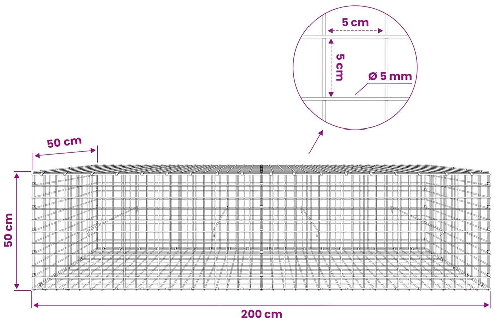 Gabionas su 5 mm viela ir 5x5 cm tinkleliu 200x50x50 cm
