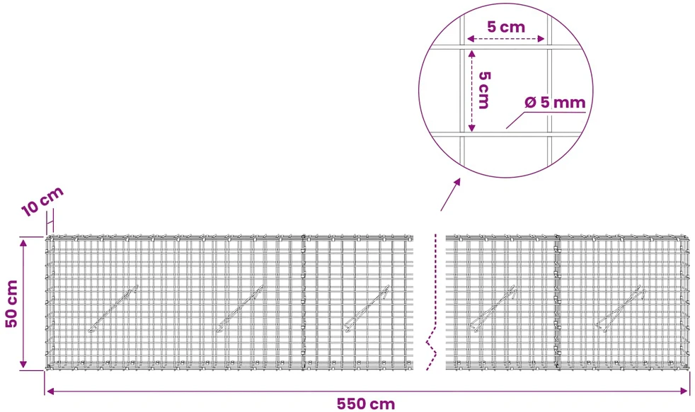 Gabionas su 5 mm viela ir 5x5 cm tinkleliu 550x10x50 cm