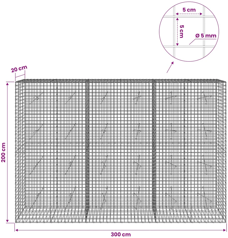Gabionas su 5 mm viela ir 5x5 cm tinkleliu 300x20x200 cm
