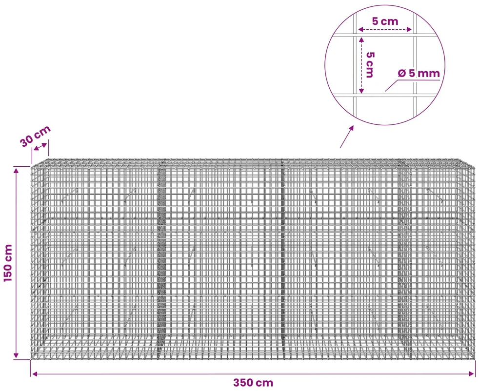 Gabionas su 5 mm viela ir 5x5 cm tinkleliu 350x30x150 cm