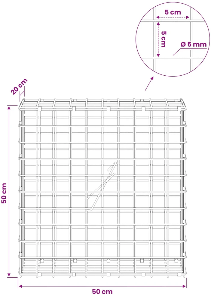 Gabionas su 5 mm viela ir 5x5 cm tinkleliu 50x20x50 cm