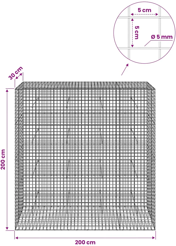 Gabionas su 5 mm viela ir 5x5 cm tinkleliu 200x30x200 cm