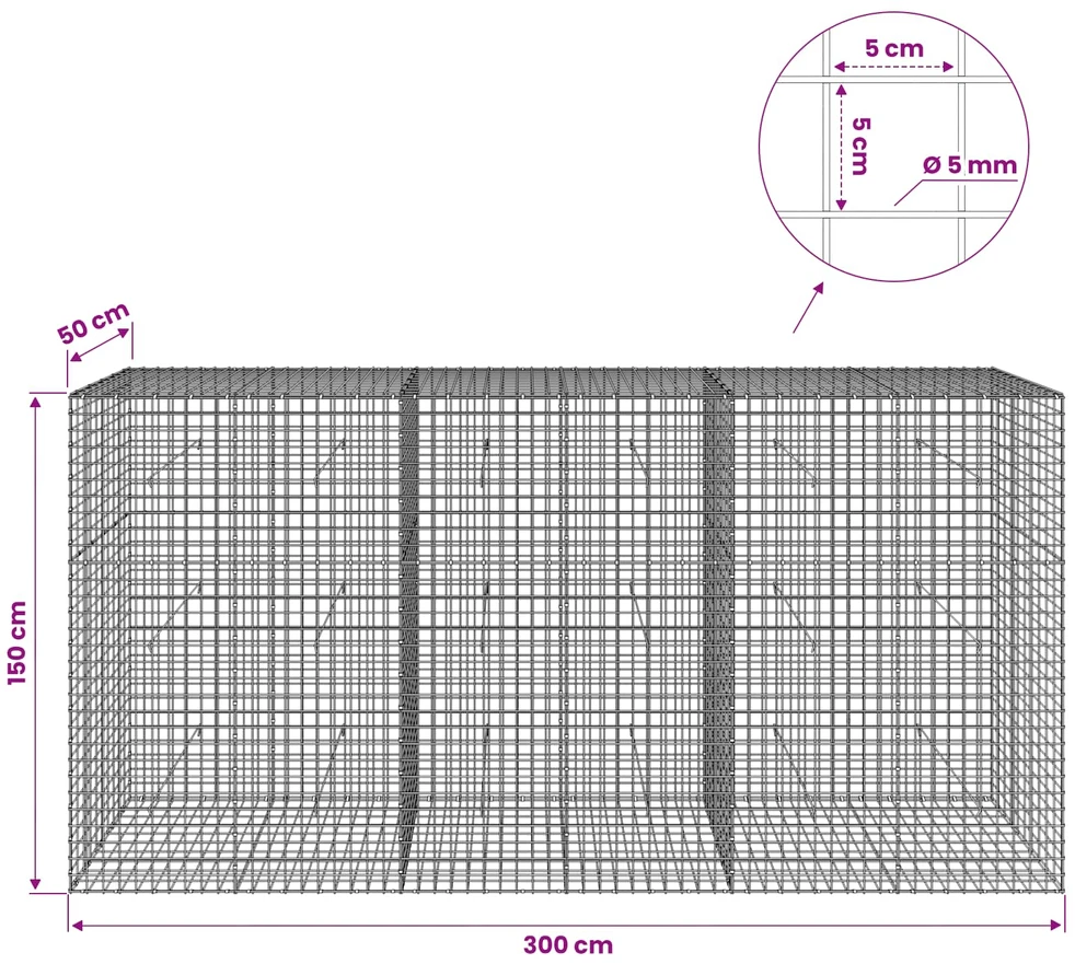 Gabionas su 5 mm viela ir 5x5 cm tinkleliu 300x50x150 cm