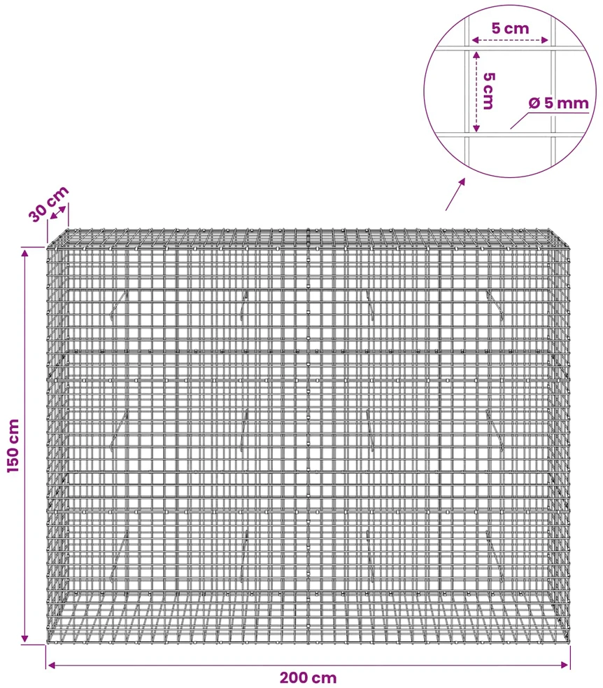 Gabionas su 5 mm viela ir 5x5 cm tinkleliu 200x30x150 cm